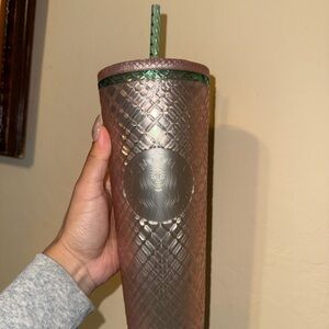 Starbucks Iridescent Rose-Pink Tumbler with Green Trim